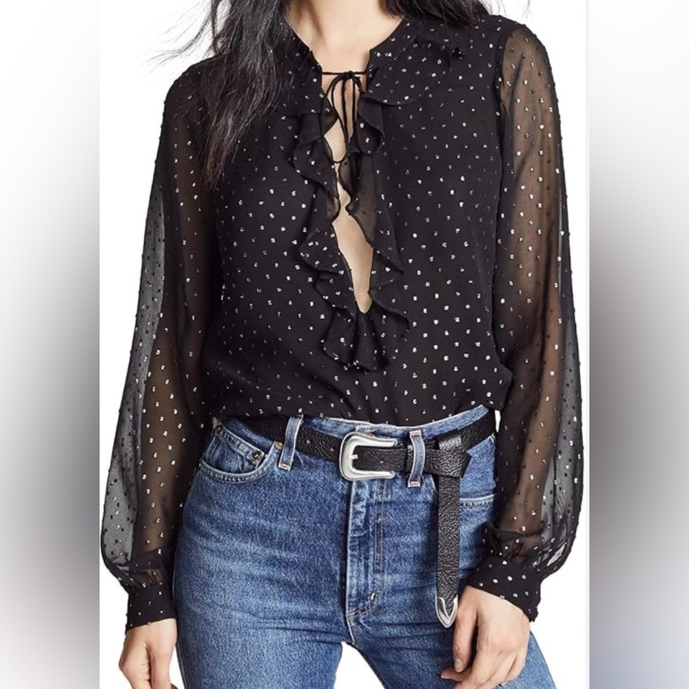 PAIGE Marcella Black Sheer Ruffle Blouse Size Medium